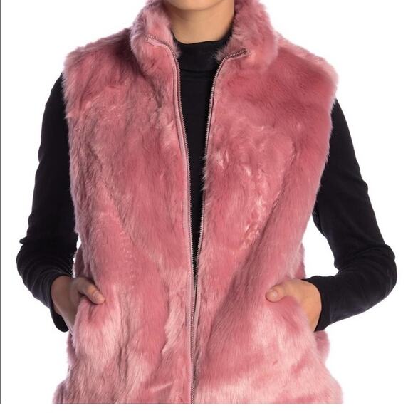 J Crew Pink Faux Fur Guava Pink Berry Vest HD514  Full Zipper Pockets SMALL - Picture 1 of 12